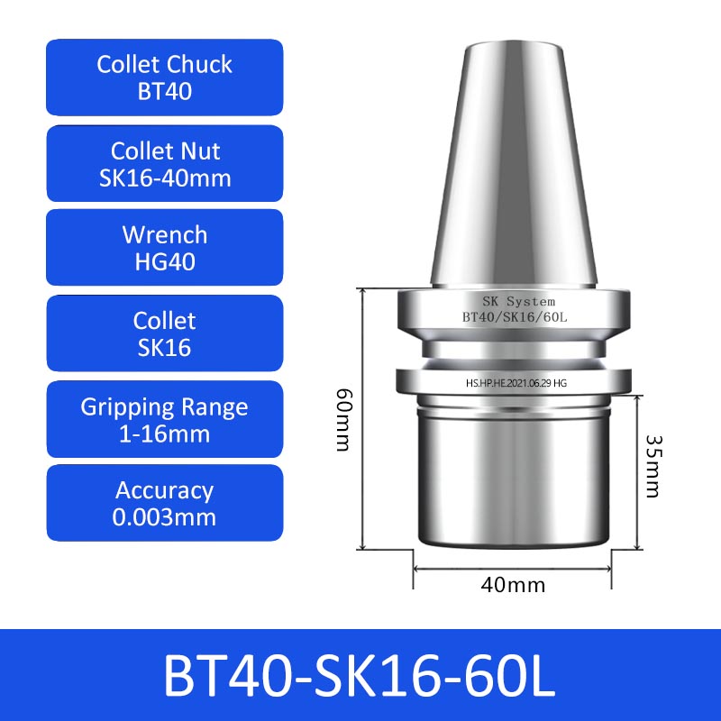 BT40-SK16-60L High-speed Collet Chuck Machining Center Precision CNC Tool Holder - Da Blacksmith