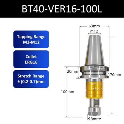 BT40-VER16-100L CNC Tapping Tool Holder Telescopic Overload Protection Tap - Da Blacksmith