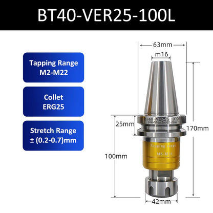 BT40-VER25-100L CNC Tapping Tool Holder Telescopic Overload Protection Tap - Da Blacksmith