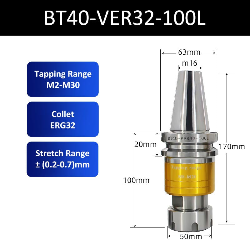 BT40-VER32-100L CNC Tapping Tool Holder Telescopic Overload Protection Tap - Da Blacksmith