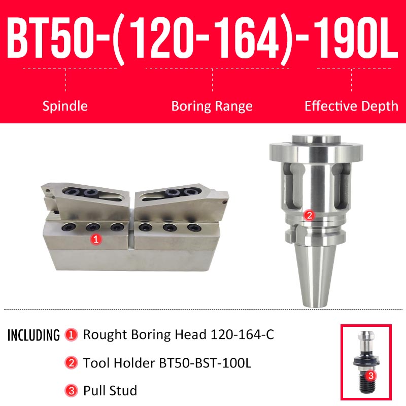 BT50-(120-164)-190L Double-edged Rough Boring Tool Extended Length Rod with Rough Boring Head - Da Blacksmith