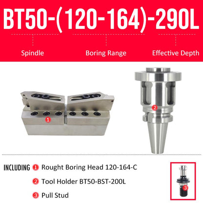 BT50-(120-164)-290L Double-edged Rough Boring Tool Extended Length Rod with Rough Boring Head - Da Blacksmith