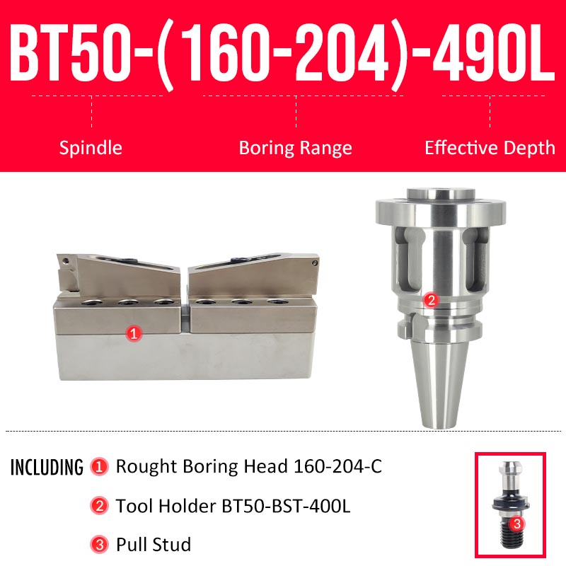 BT50-(160-204)-490L Double-edged Rough Boring Tool Extended Length Rod with Rough Boring Head - Da Blacksmith