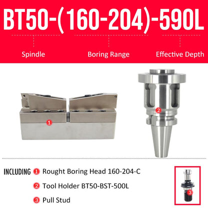 BT50-(160-204)-590L Double-edged Rough Boring Tool Extended Length Rod with Rough Boring Head - Da Blacksmith