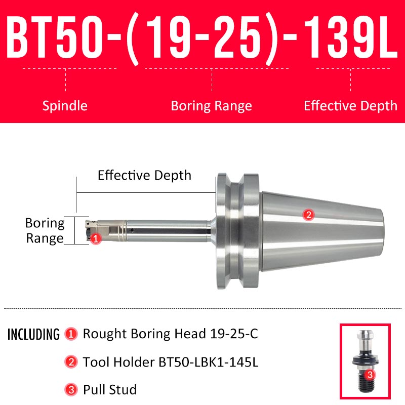 BT50-(19-25)-139L Double-edged Rough Boring Tool Extended Length Rod with Rough Boring Head - Da Blacksmith