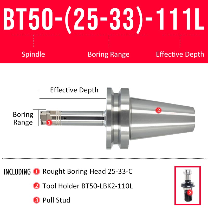 BT50-(25-33)-111L Double-edged Rough Boring Tool Extended Length Rod with Rough Boring Head - Da Blacksmith