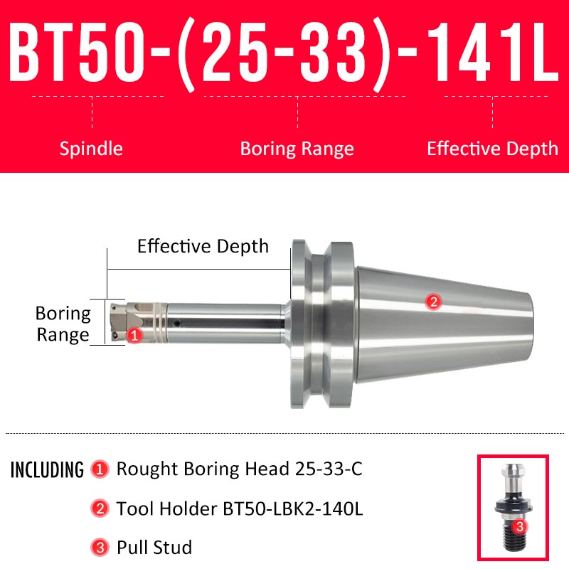 BT50-(25-33)-141L Double-edged Rough Boring Tool Extended Length Rod with Rough Boring Head - Da Blacksmith