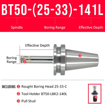 BT50-(25-33)-141L Double-edged Rough Boring Tool Extended Length Rod with Rough Boring Head - Da Blacksmith