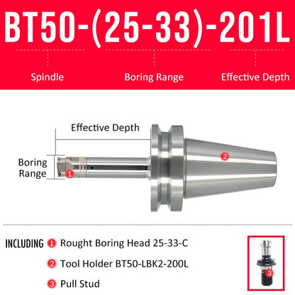 BT50-(25-33)-201L Double-edged Rough Boring Tool Extended Length Rod with Rough Boring Head - Da Blacksmith