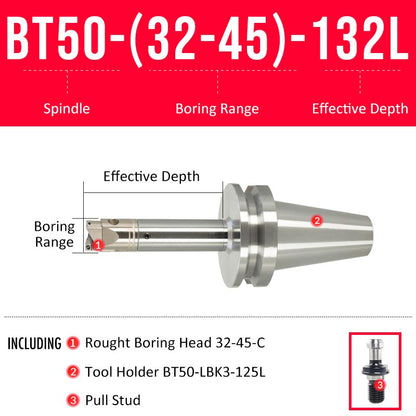 BT50-(32-45)-132L Double-edged Rough Boring Tool Extended Length Rod with Rough Boring Head - Da Blacksmith