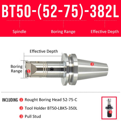 BT50-(52-75)-382L Double-edged Rough Boring Tool Extended Length Rod with Rough Boring Head - Da Blacksmith