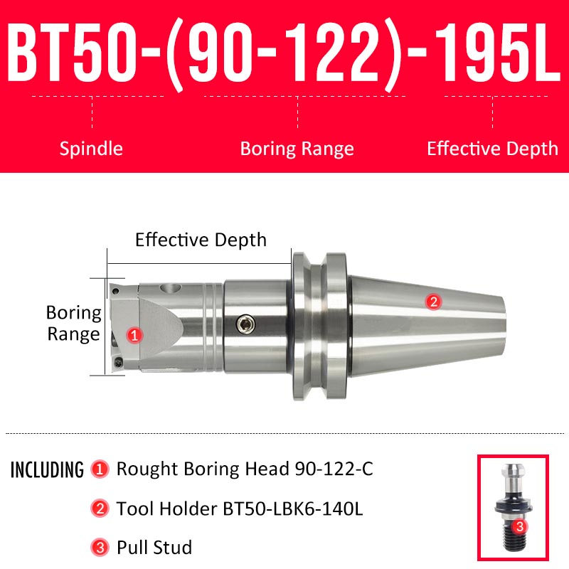 BT50-(90-122)-195L Double-edged Rough Boring Tool Extended Length Rod with Rough Boring Head - Da Blacksmith