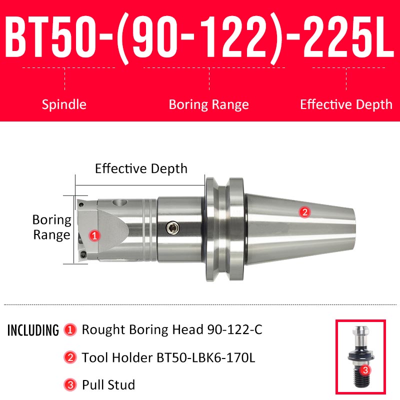 BT50-(90-122)-225L Double-edged Rough Boring Tool Extended Length Rod with Rough Boring Head - Da Blacksmith