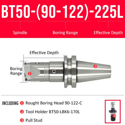 BT50-(90-122)-225L Double-edged Rough Boring Tool Extended Length Rod with Rough Boring Head - Da Blacksmith
