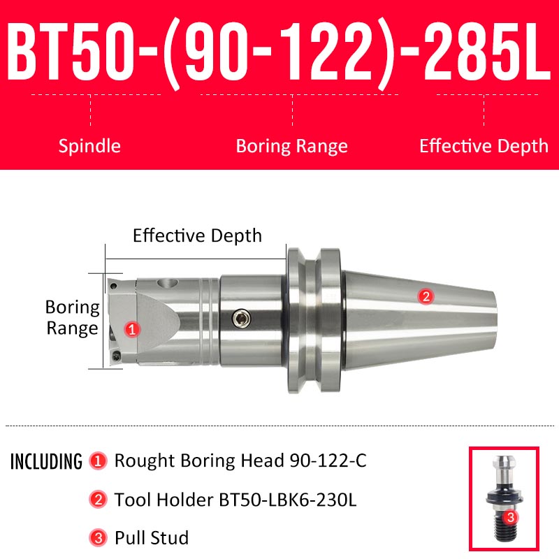 BT50-(90-122)-285L Double-edged Rough Boring Tool Extended Length Rod with Rough Boring Head - Da Blacksmith