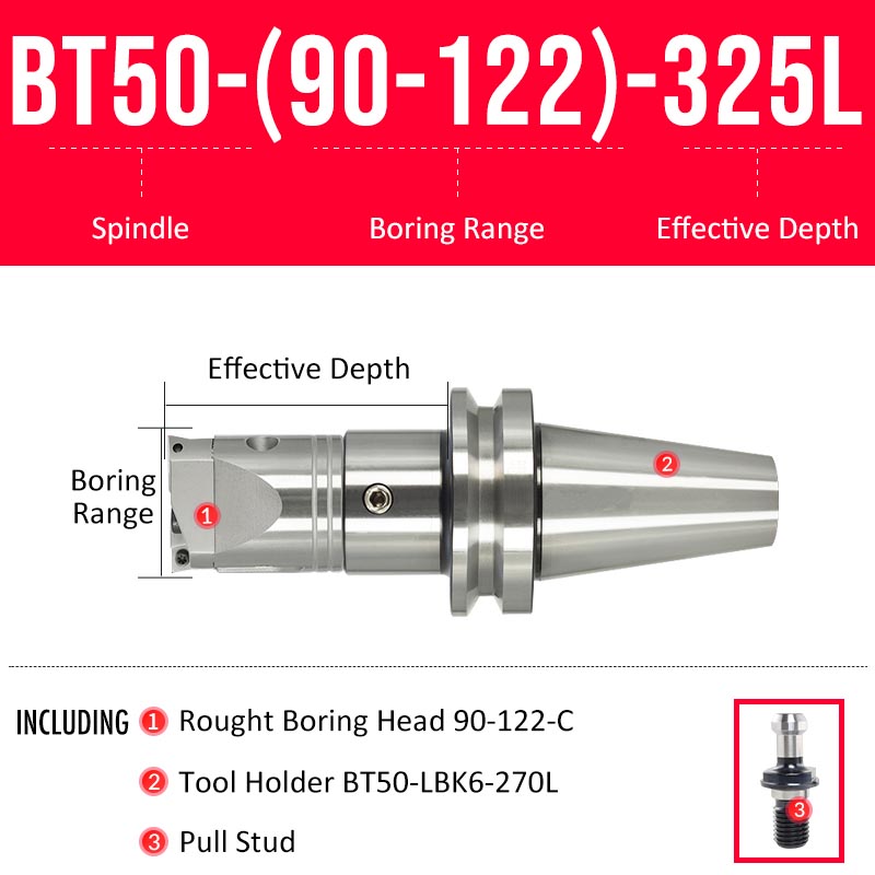 BT50-(90-122)-325L Double-edged Rough Boring Tool Extended Length Rod with Rough Boring Head - Da Blacksmith