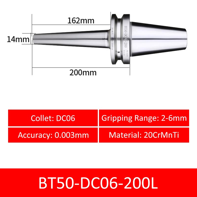 BT50-DC06-200L Collet Chuck High Precision Pull-back High-speed with Extended Shank Anti-Interference - Da Blacksmith