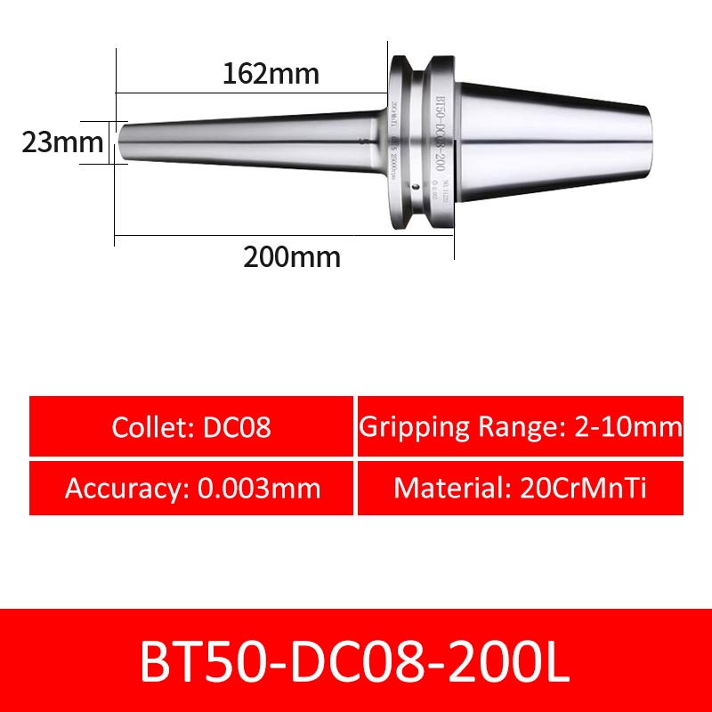 BT50-DC08-200L Collet Chuck High Precision Pull-back High-speed with Extended Shank Anti-Interference - Da Blacksmith