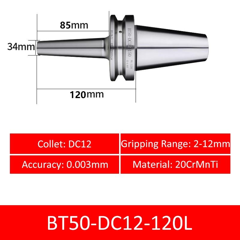 BT50-DC12-120L Collet Chuck High Precision Pull-back High-speed with Extended Shank Anti-Interference - Da Blacksmith