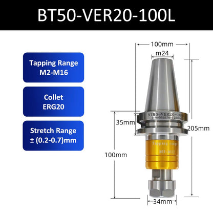 BT50-VER20-100L CNC Tapping Tool Holder Telescopic Overload Protection Tap - Da Blacksmith