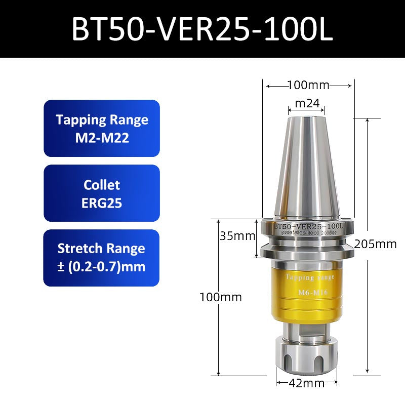 BT50-VER25-100L CNC Tapping Tool Holder Telescopic Overload Protection Tap - Da Blacksmith