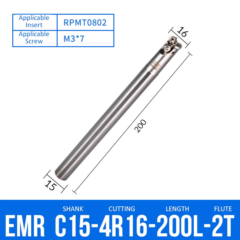 EMR C15-4R16-200-2T CNC Milling Cutter Tool Holder Ball Nose Milling Cutter Shank Anti-vibration - Da Blacksmith