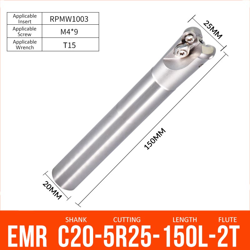EMR C20-5R25-150-2T CNC Milling Cutter Tool Holder Ball Nose Milling Cutter Shank Anti-vibration - Da Blacksmith