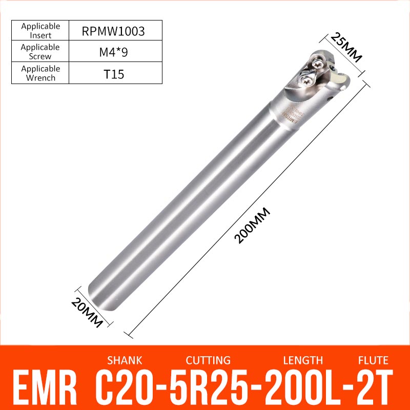 EMR C20-5R25-200-2T CNC Milling Cutter Tool Holder Ball Nose Milling Cutter Shank Anti-vibration - Da Blacksmith