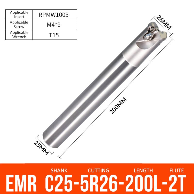 EMR C25-5R26-200-2T CNC Milling Cutter Tool Holder Ball Nose Milling Cutter Shank Anti-vibration - Da Blacksmith