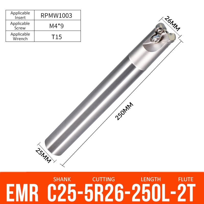 EMR C25-5R26-250-2T CNC Milling Cutter Tool Holder Ball Nose Milling Cutter Shank Anti-vibration - Da Blacksmith