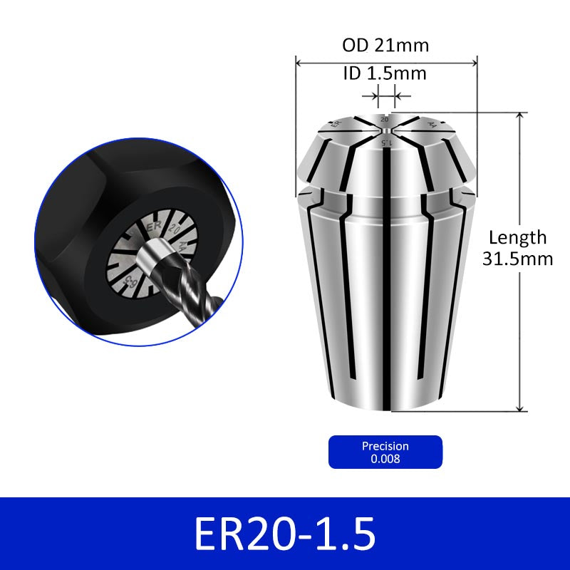 ER20-1.5 Elastic Collet Spring Chuck High Precision for Milling Cutter Engraving Machine - Da Blacksmith