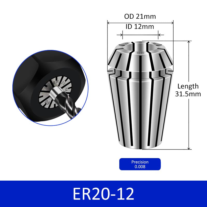ER20-12 Elastic Collet Spring Chuck High Precision for Milling Cutter Engraving Machine - Da Blacksmith