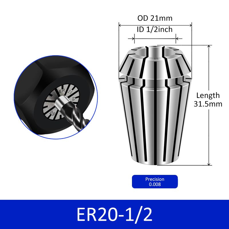 ER20-1/2 Elastic Collet Spring Chuck High Precision for Milling Cutter Engraving Machine - Da Blacksmith