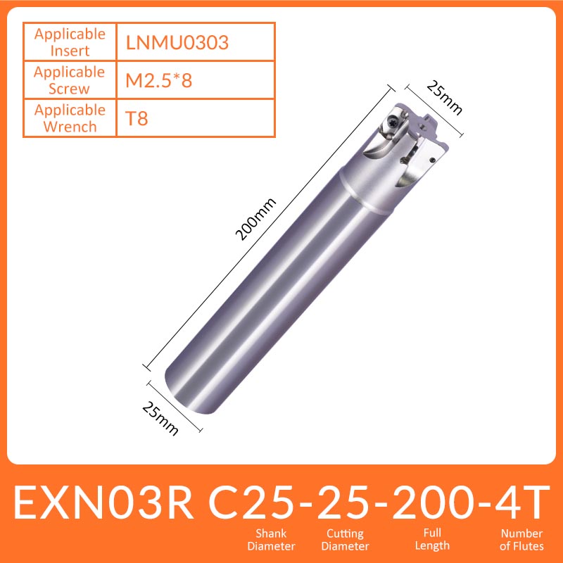 EXN03 C25-25-200-4T High-efficiency Double-sided Edge Cutter Holder for Fast Feed Milling Cutter - Da Blacksmith