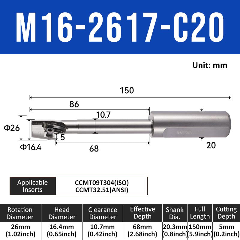 Reverse Countersunk Milling Cutter Toolholder M16-2617-C20 - Da Blacksmith