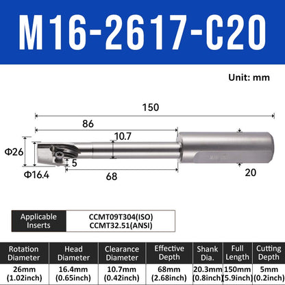 Reverse Countersunk Milling Cutter Toolholder M16-2617-C20 - Da Blacksmith