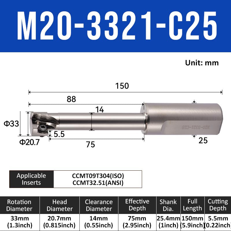 Reverse Countersunk Milling Cutter Toolholder M20-3321-C25 - Da Blacksmith