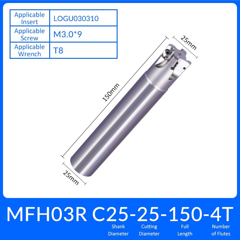 MFH03 C25-25-150-4T High-efficiency Double-sided Edge Cutter Holder for Fast Feed Milling Cutter - Da Blacksmith