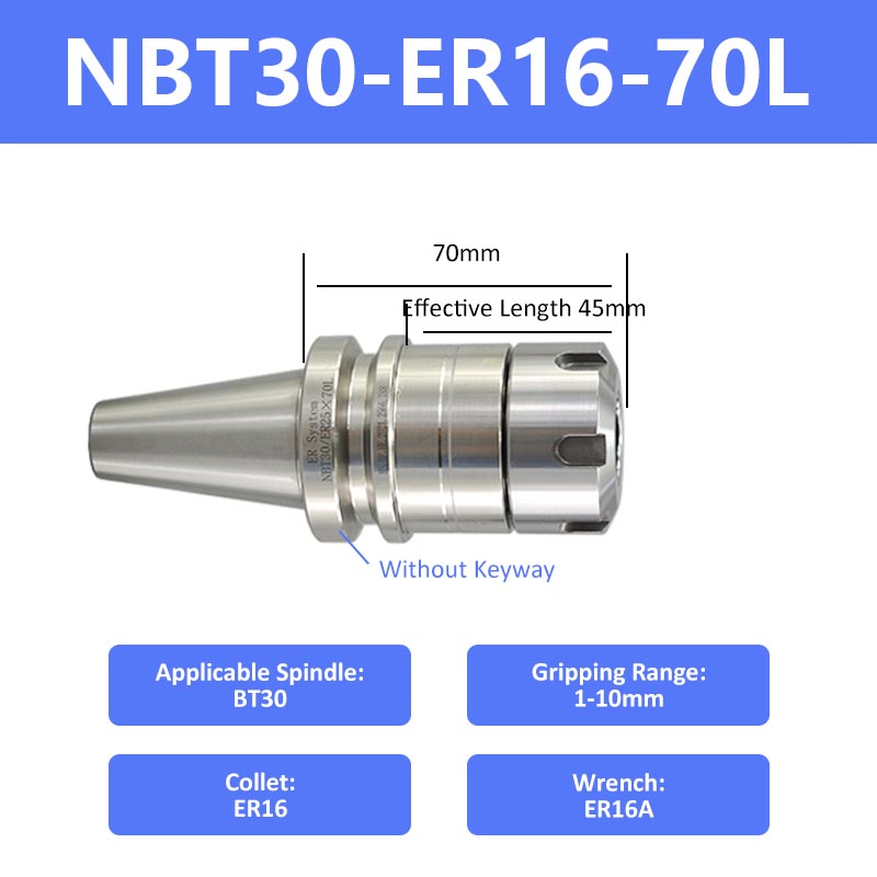 NBT30-ER16-70 High-Speed Keyless Precision CNC Collet Chuck - Da Blacksmith