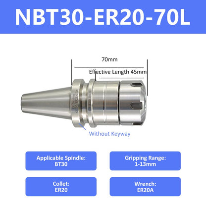 NBT30-ER20-70 High-Speed Keyless Precision CNC Collet Chuck - Da Blacksmith