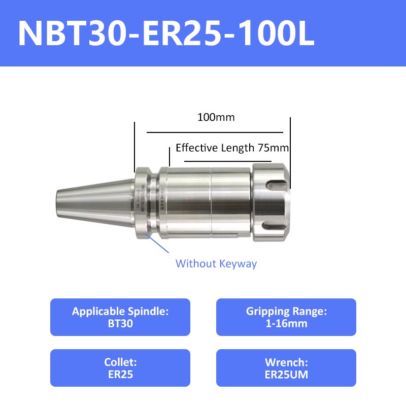 NBT30-ER25-100 High-Speed Keyless Precision CNC Collet Chuck - Da Blacksmith