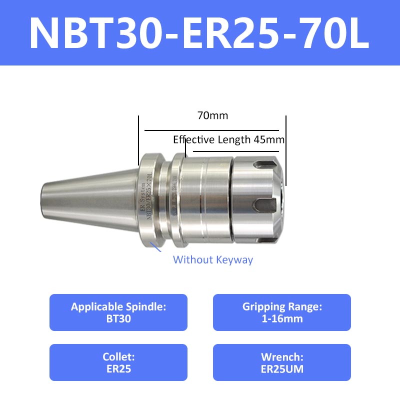 NBT30-ER25-70 High-Speed Keyless Precision CNC Collet Chuck - Da Blacksmith