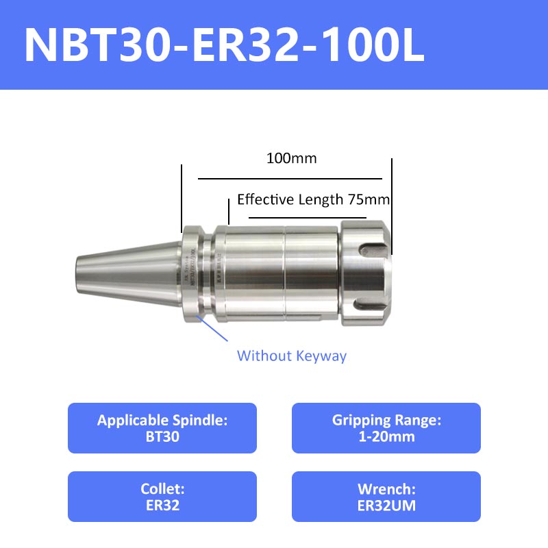 NBT30-ER32-100 High-Speed Keyless Precision CNC Collet Chuck - Da Blacksmith