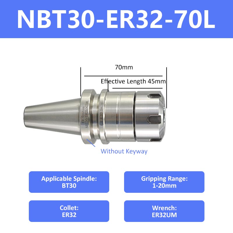 NBT30-ER32-70 High-Speed Keyless Precision CNC Collet Chuck - Da Blacksmith