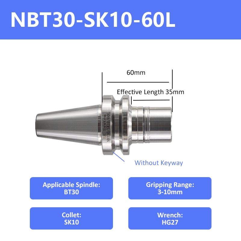 NBT30-SK10-60 High-Speed Keyless Precision CNC Collet Chuck - Da Blacksmith