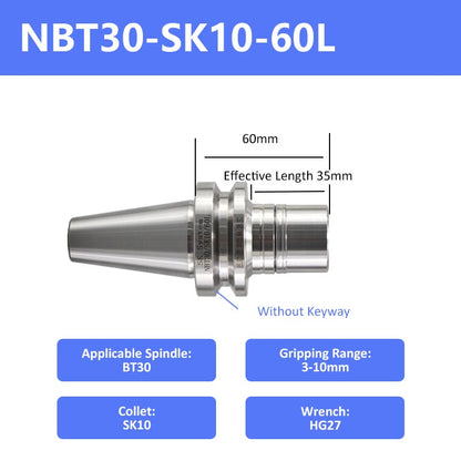 NBT30-SK10-60 High-Speed Keyless Precision CNC Collet Chuck - Da Blacksmith