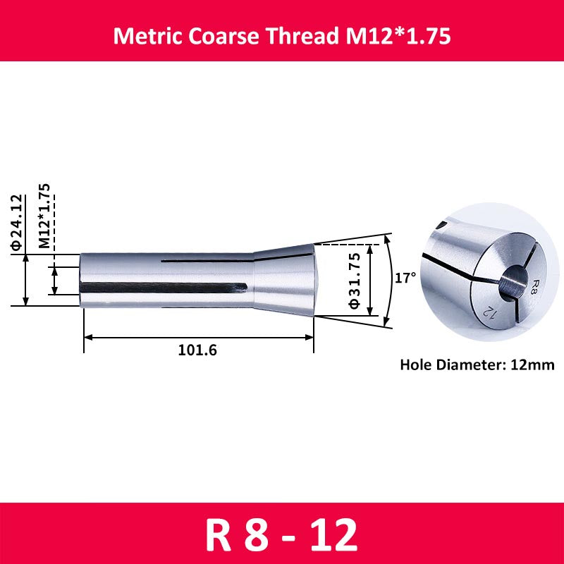 R8-12 Milling Cutter Collet Metric M12 Thread - Da Blacksmith