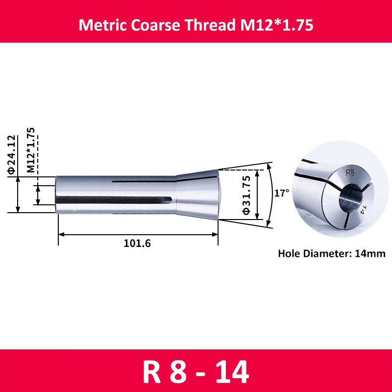 R8-14 Milling Cutter Collet Metric M12 Thread - Da Blacksmith