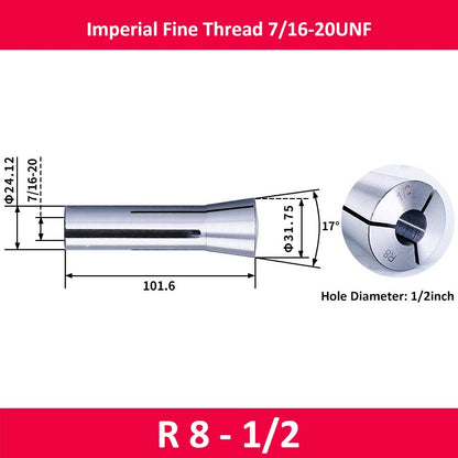 R8-1/2 Milling Cutter Collet Imperial 7/16 Thread - Da Blacksmith