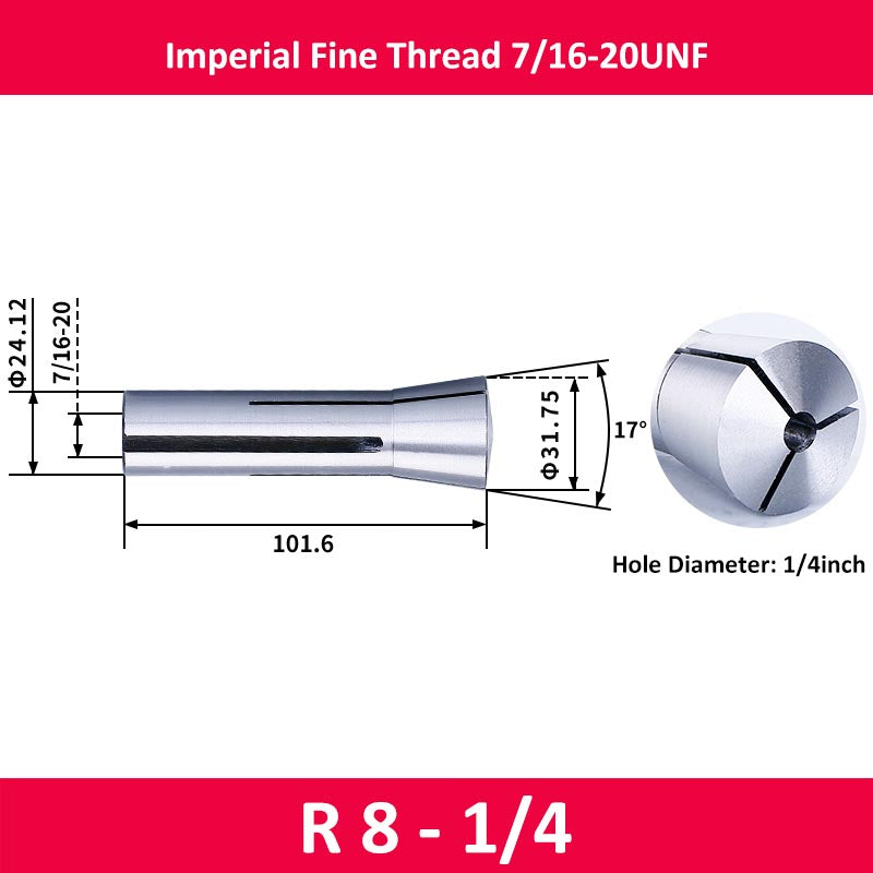 R8-1/4 Milling Cutter Collet Imperial 7/16 Thread - Da Blacksmith